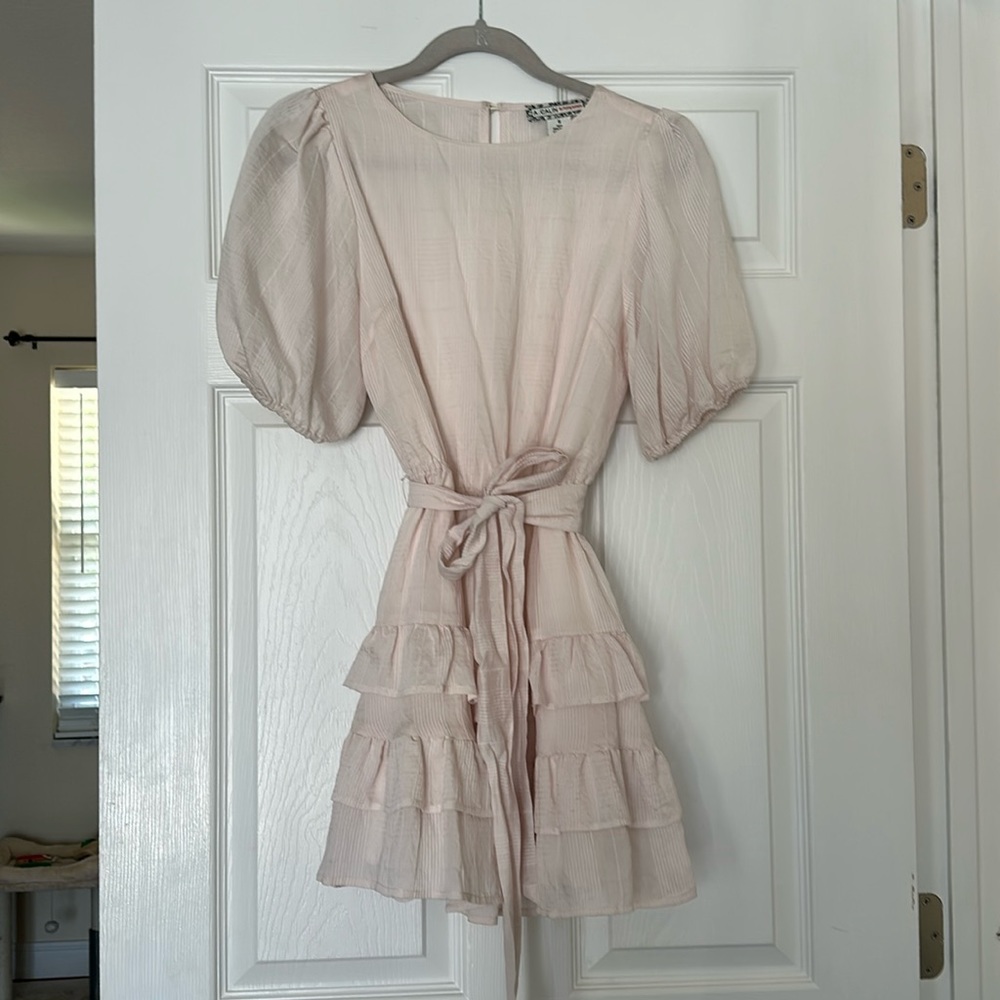 Linen Blush Puff Sleve Dress